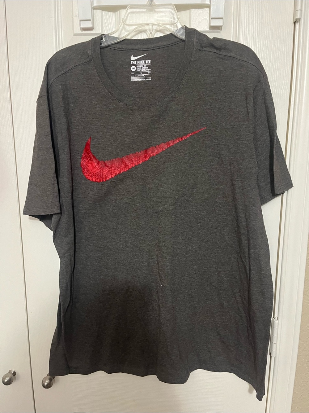 Nike Short-Sleeve Charcoal Tee with Red Swoosh